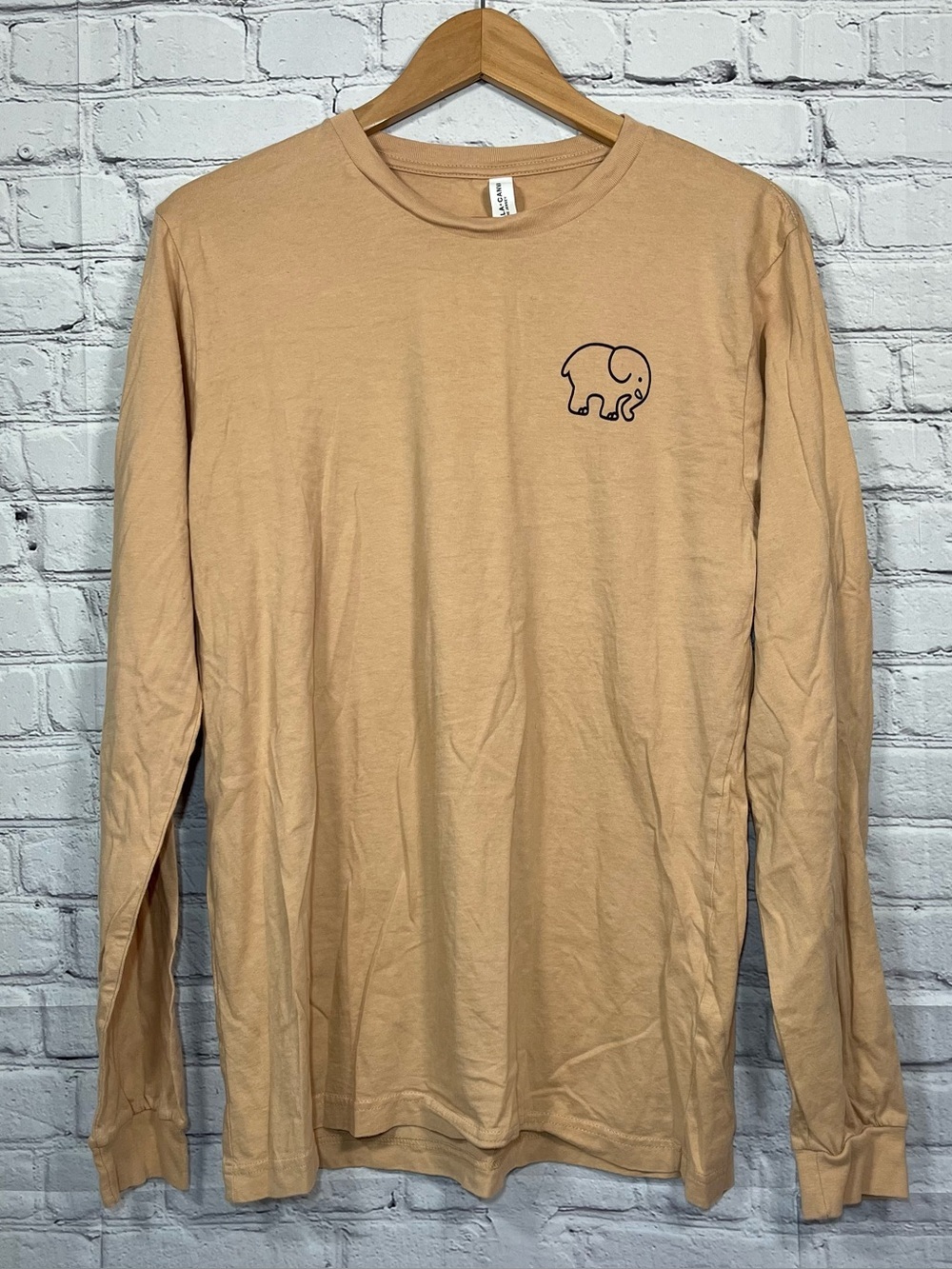 Ivory Ella Elephant Happy Thanksgiving Long Sleeve Shirt Womens Large Beige